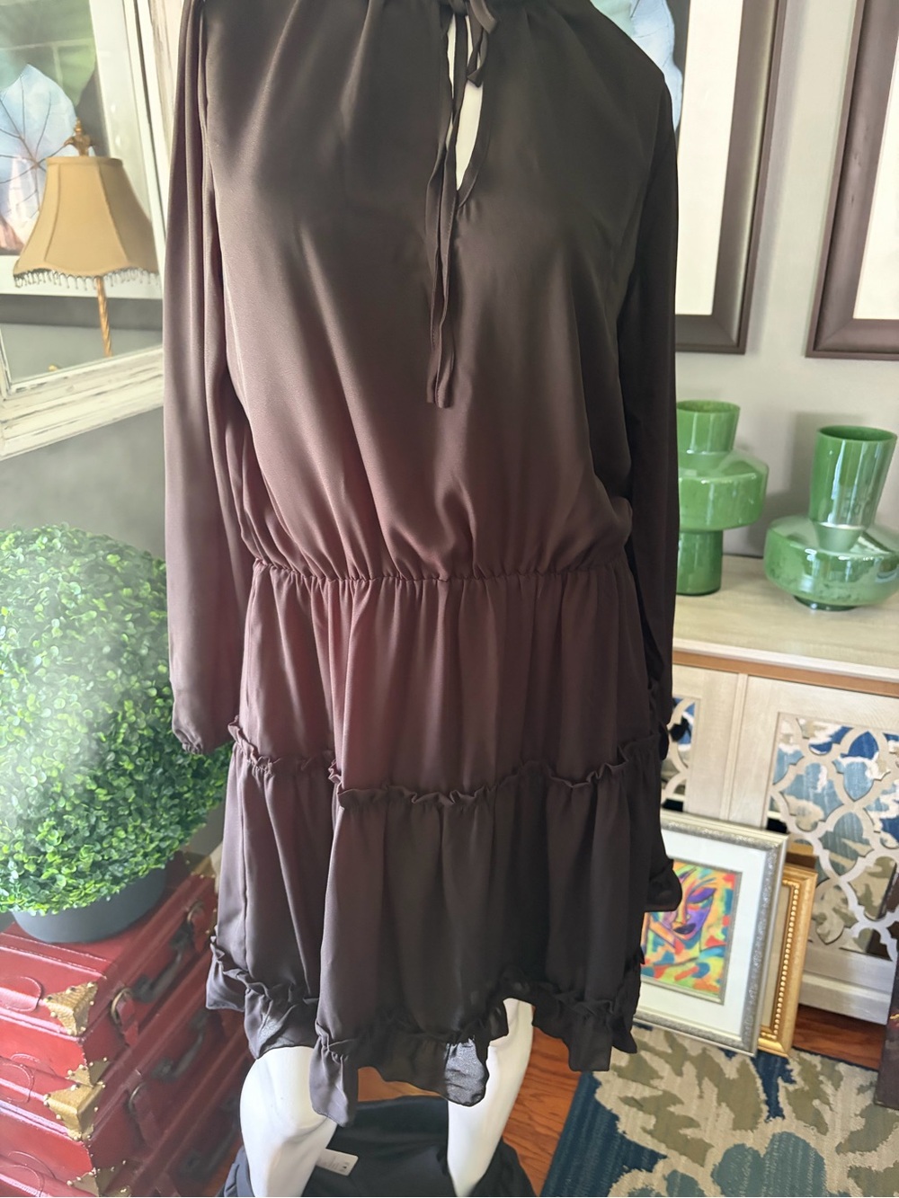 Unk Black Long-Sleeve Tiered Midi Dress